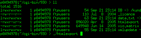 SSH-Konsole: manuelles Starten des HTMLExports. 